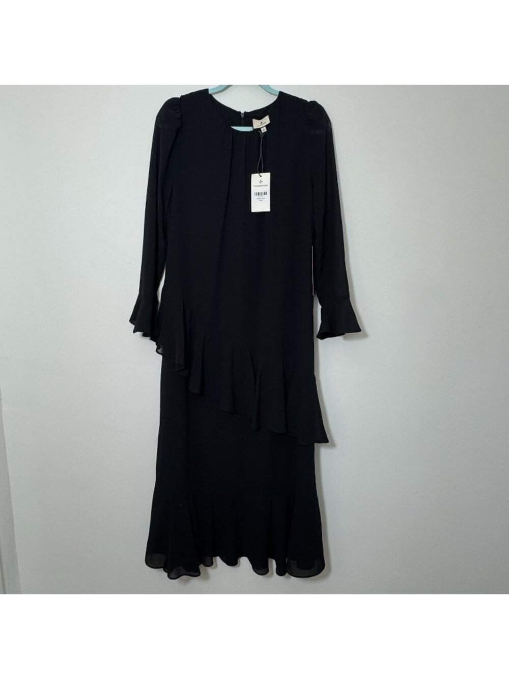Tuckernuck Sasha Maxi Dress Size L Ruffle Black Long Sleeve Formal Party New